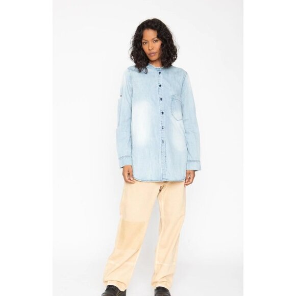 Free People x Sandrine Rose Mandarin Collar Denim Tunic Shirt Size Medium EUC - Picture 1 of 9